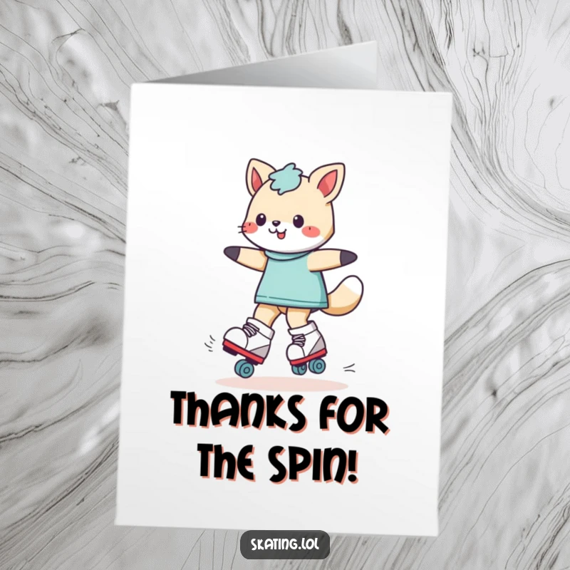 Funny Free Printable Thank You Card: Playful animal spinning happily on roller skates, sending thanks.
