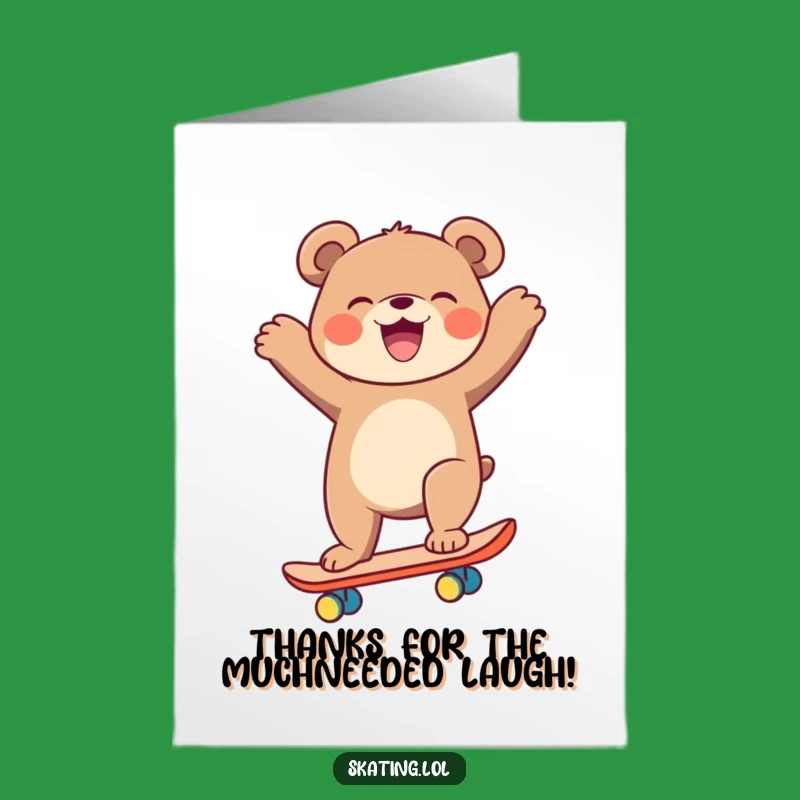 Funny Thanks Free Printable Card: Skater Bear's Awesome Gesture Downloadable Gift