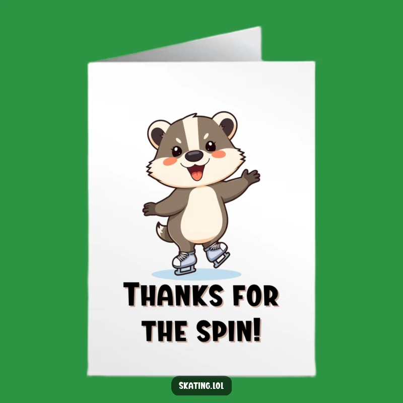 Free Printable Thank You Card: Grateful Badger Ice Skating - Print at Home