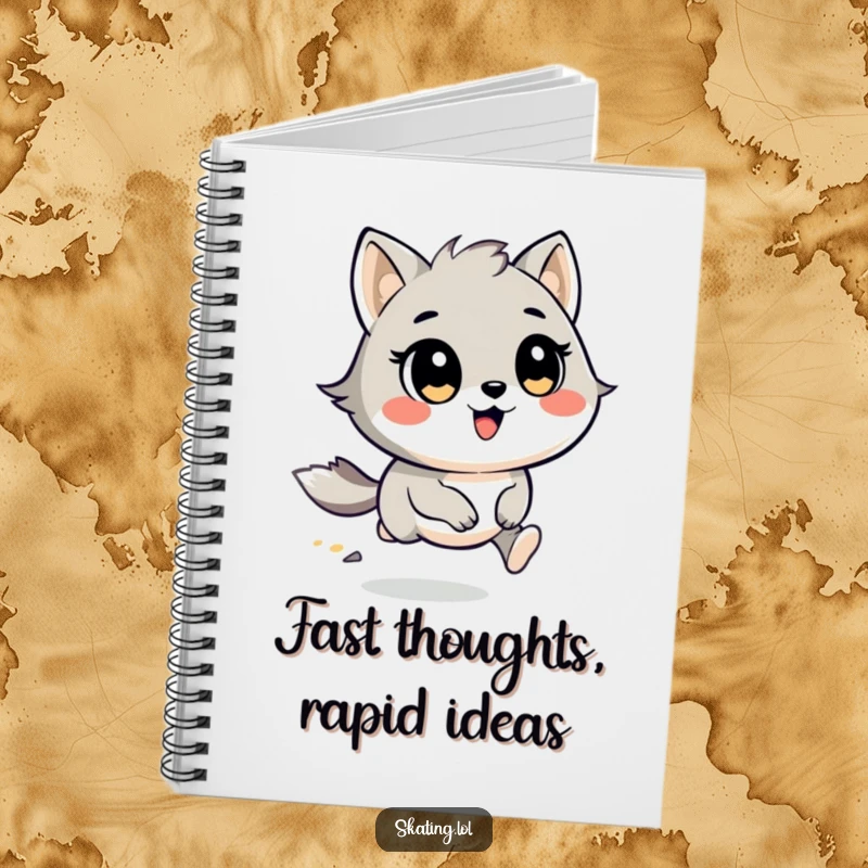 Funny Notebook: A round animal character with wind in its fur races with cheerful eyes, perfect for quick notes.