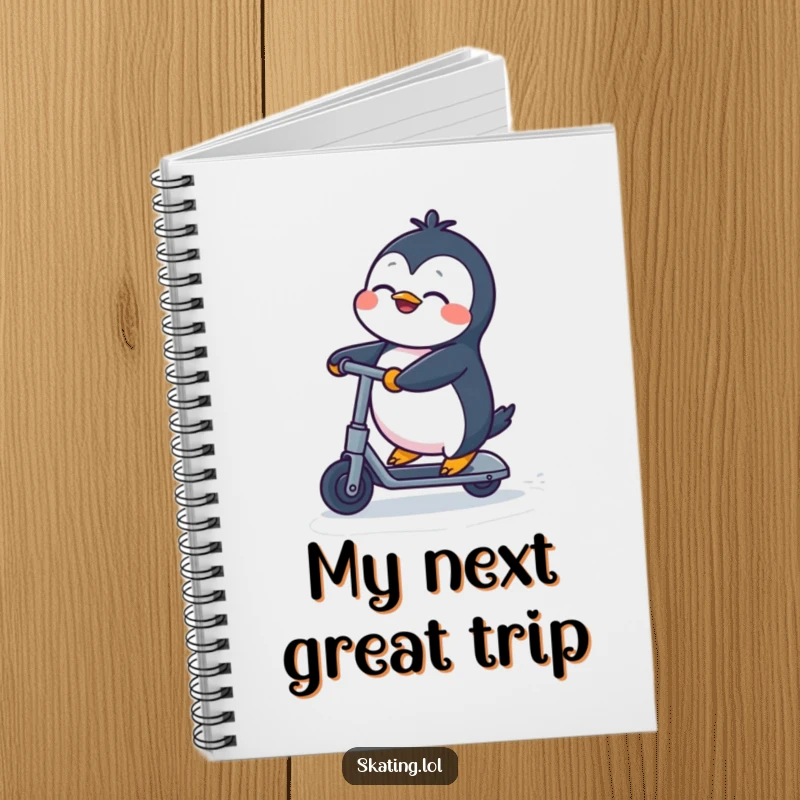 Funny Penguin Notebook: A penguin joyfully propelling a kick scooter with eyes shut tight, great funny gift.