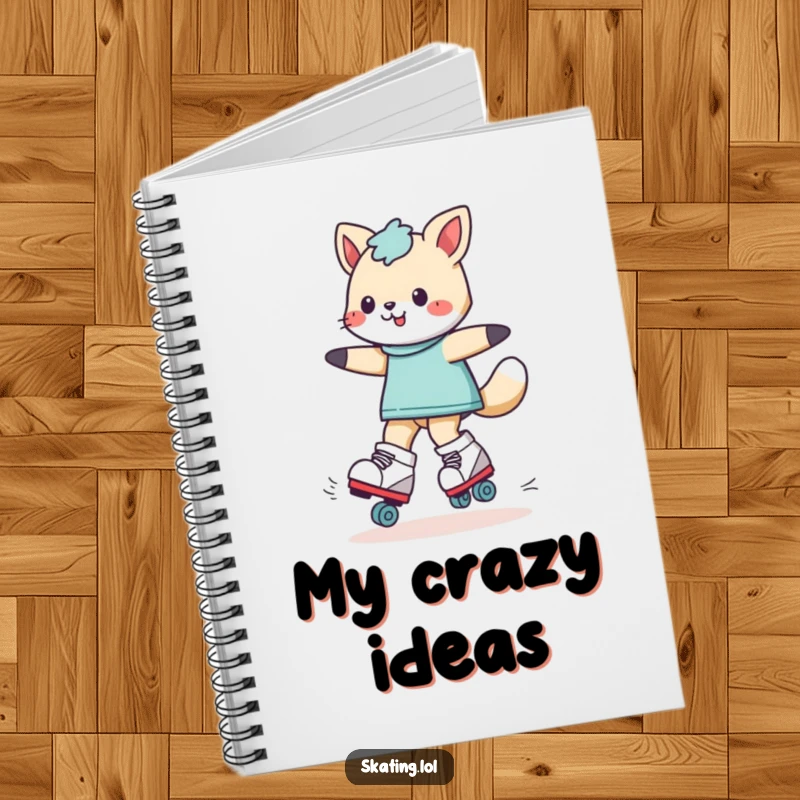 Funny playful animal character roller skating on the cover of a notebook, perfect for comedic note-taking and creative journaling.