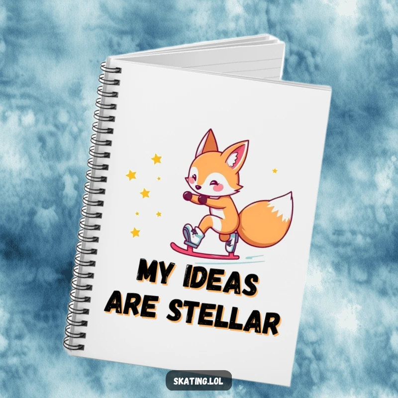 Funny fox notebook: a cute fox character comically slides on roller skates, leaving a trail of stars, for writing.