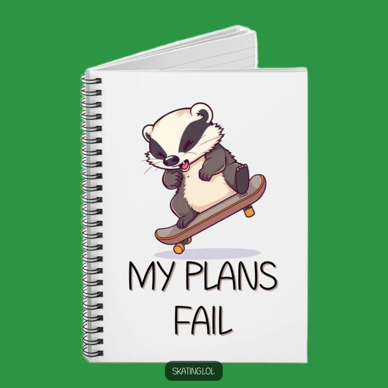 Funny Clumsy Badger Notebook: Jot Down Notes with Hilarious Skateboard Antics