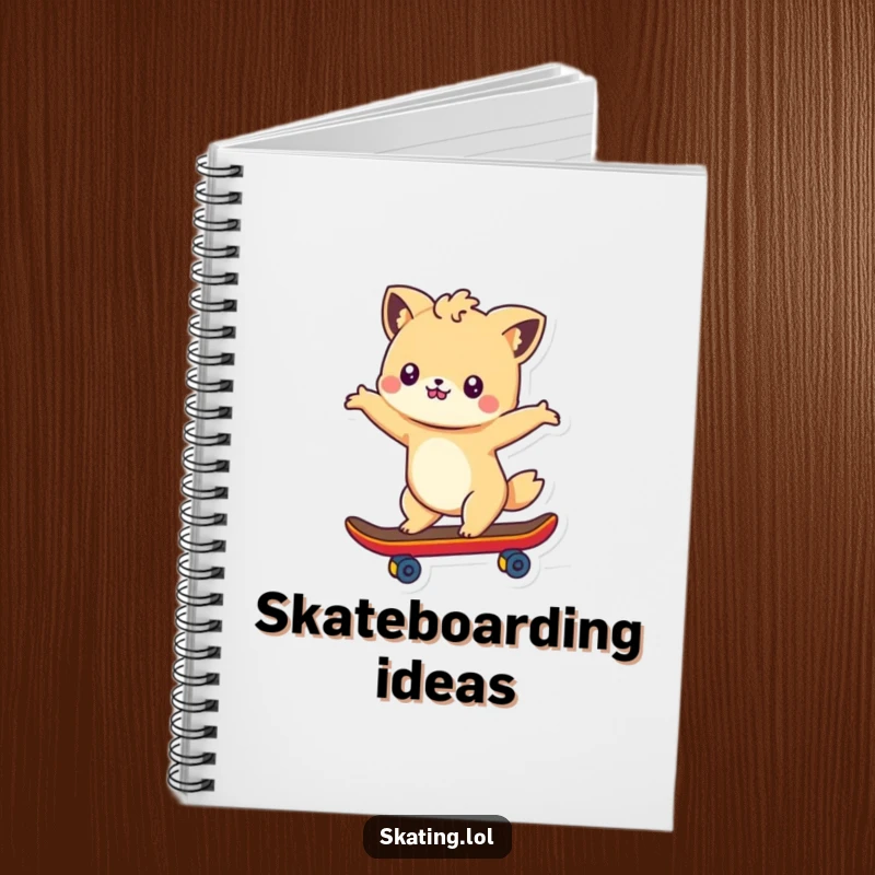 Funny notebook featuring a cute animal character skateboarding gracefully with arms outstretched, perfect for planning adventures.