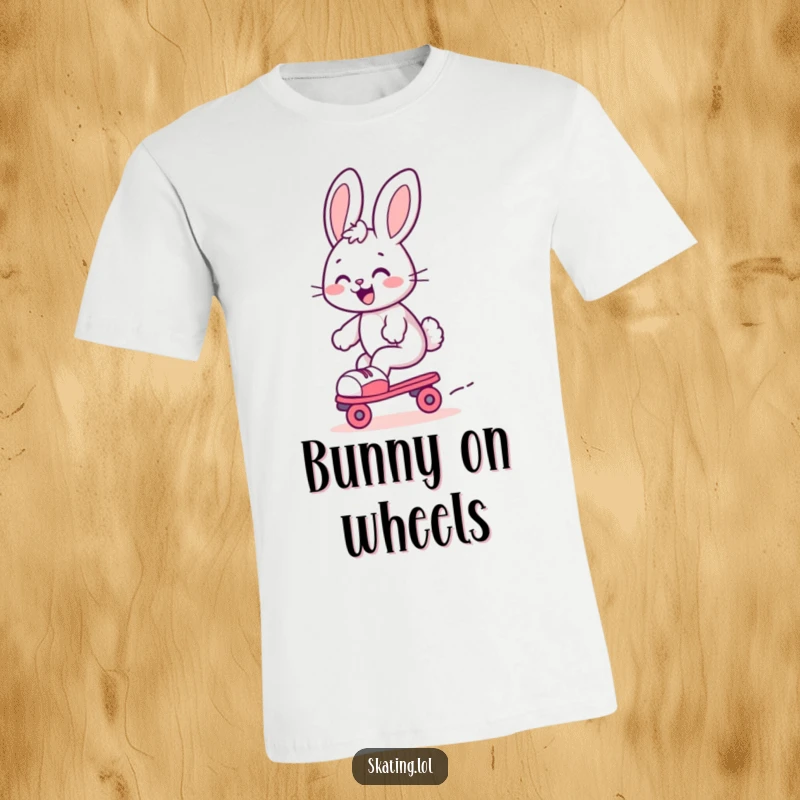 Funny bunny t-shirt, a cute bunny gleefully gliding on roller skates, radiating pure joy and playful energy.