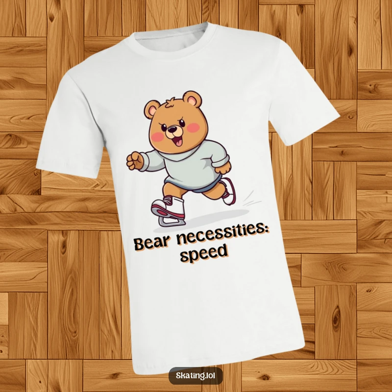 Funny determined bear character skating powerfully, pushing off with energy, strong and humorous funny gift.