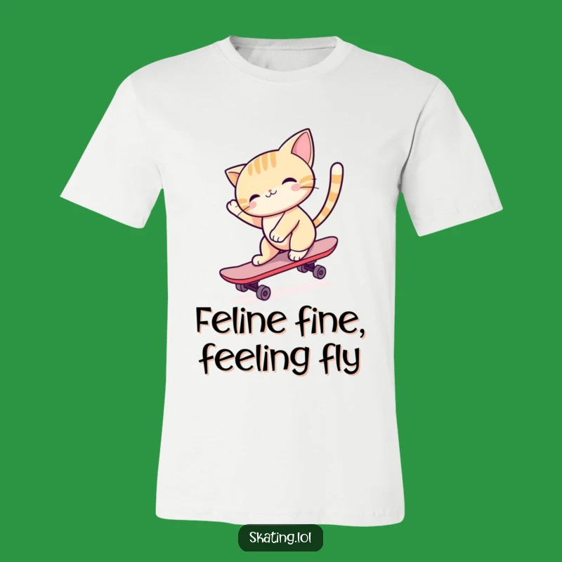 Funny Cat Skateboard Tee: Graceful Gliding Feline, Cool Casual Wear Gift