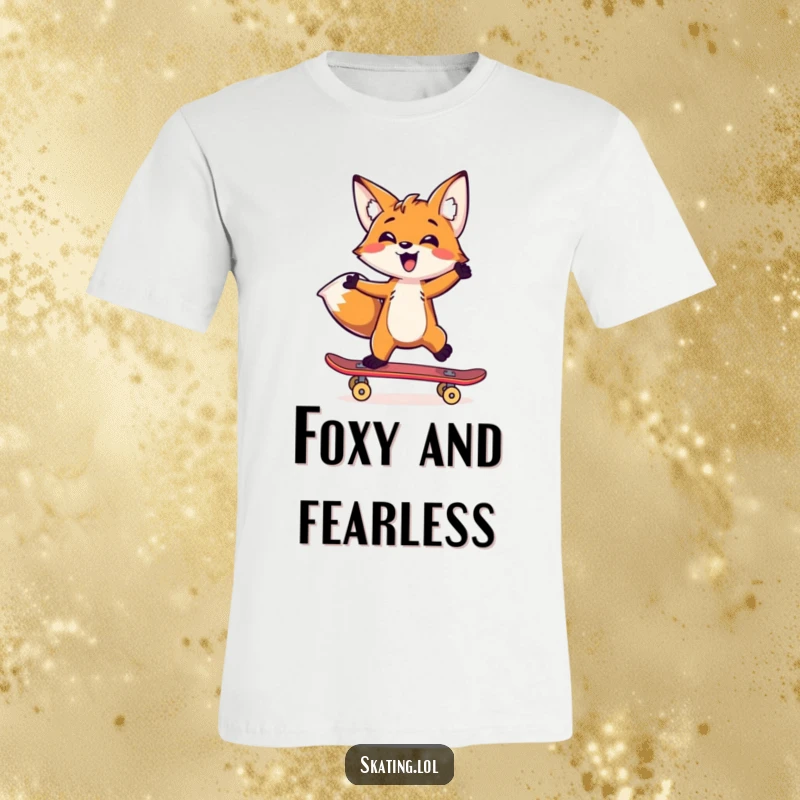 Funny fox character balancing on a skateboard with one paw, designed as a humorous t-shirt.