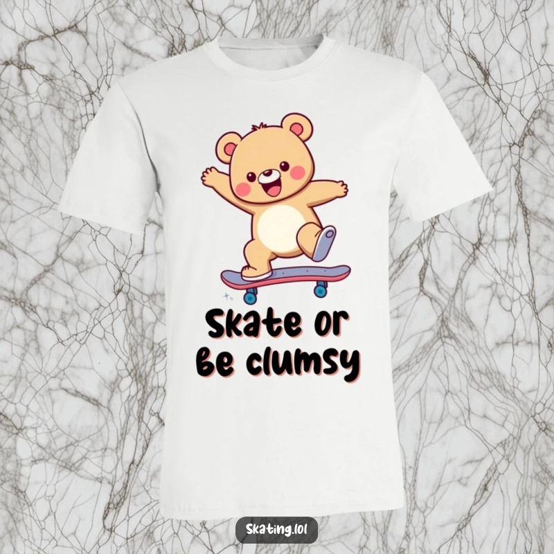 Funny T-Shirt featuring a joyful bear character mid-skateboard jump, showcasing skill and a happy, energetic vibe.