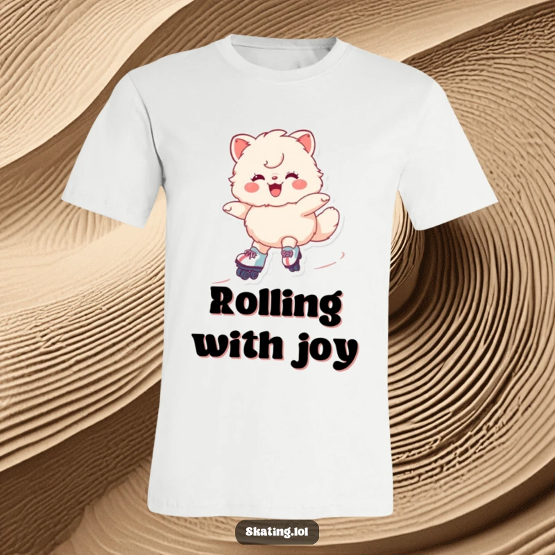 Funny Skate Life Animal T-Shirt with a grinning fluffy character smoothly gliding on roller skates, celebrating movement and happiness.