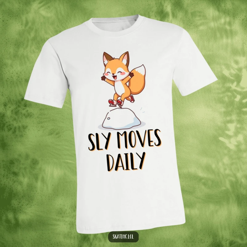 Funny Fox T-Shirt: A cheerful fox character is captured mid-air, leaping over an ice bump while skating.