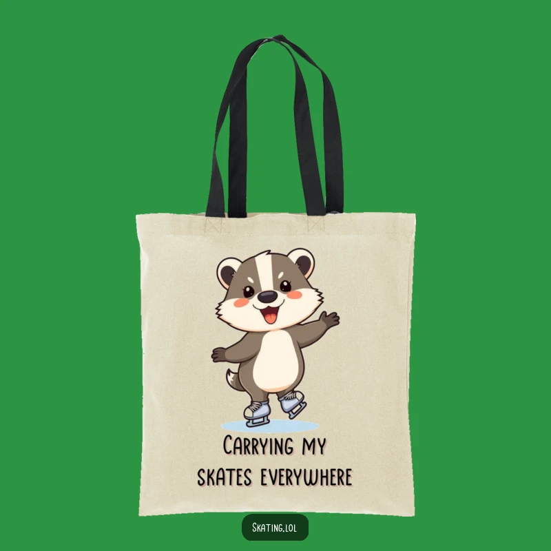Funny Ice Skating Badger Tote Bag - Whimsical & Practical Gift