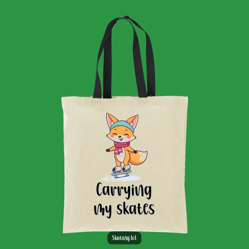 Funny Ice Skating Fox Tote Bag: Happy Skater Companion, Gift