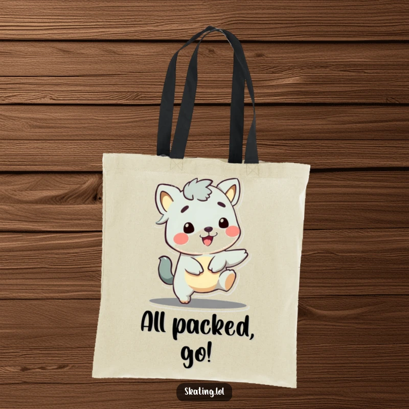 Funny tote bag adorned with an adorable animal character sporting a wide, infectious grin, ready to playfully push off.