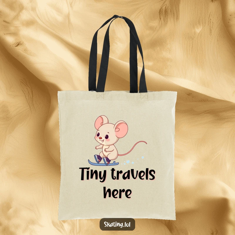 Funny Mouse Tote Bag: A giggling mouse character zips past on skates, leaving a snowy trail in its wake.