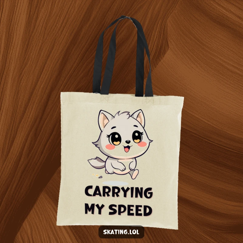 Funny Tote Bag: A round animal character with wind-blown fur races joyfully, perfect for carrying your essentials.