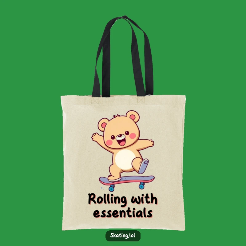 Funny Skateboard Bear Tote Bag: Cheerful Skater Companion, Gift