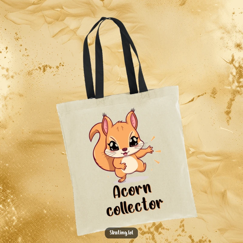 Funny determined squirrel with wide eyes, performing a flashy trick, humorous tote bag for outdoor enthusiasts.